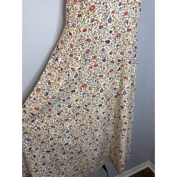 Lea Square Neck Floral Linen Blend Midi Dress Women's M - Picture 7 of 12